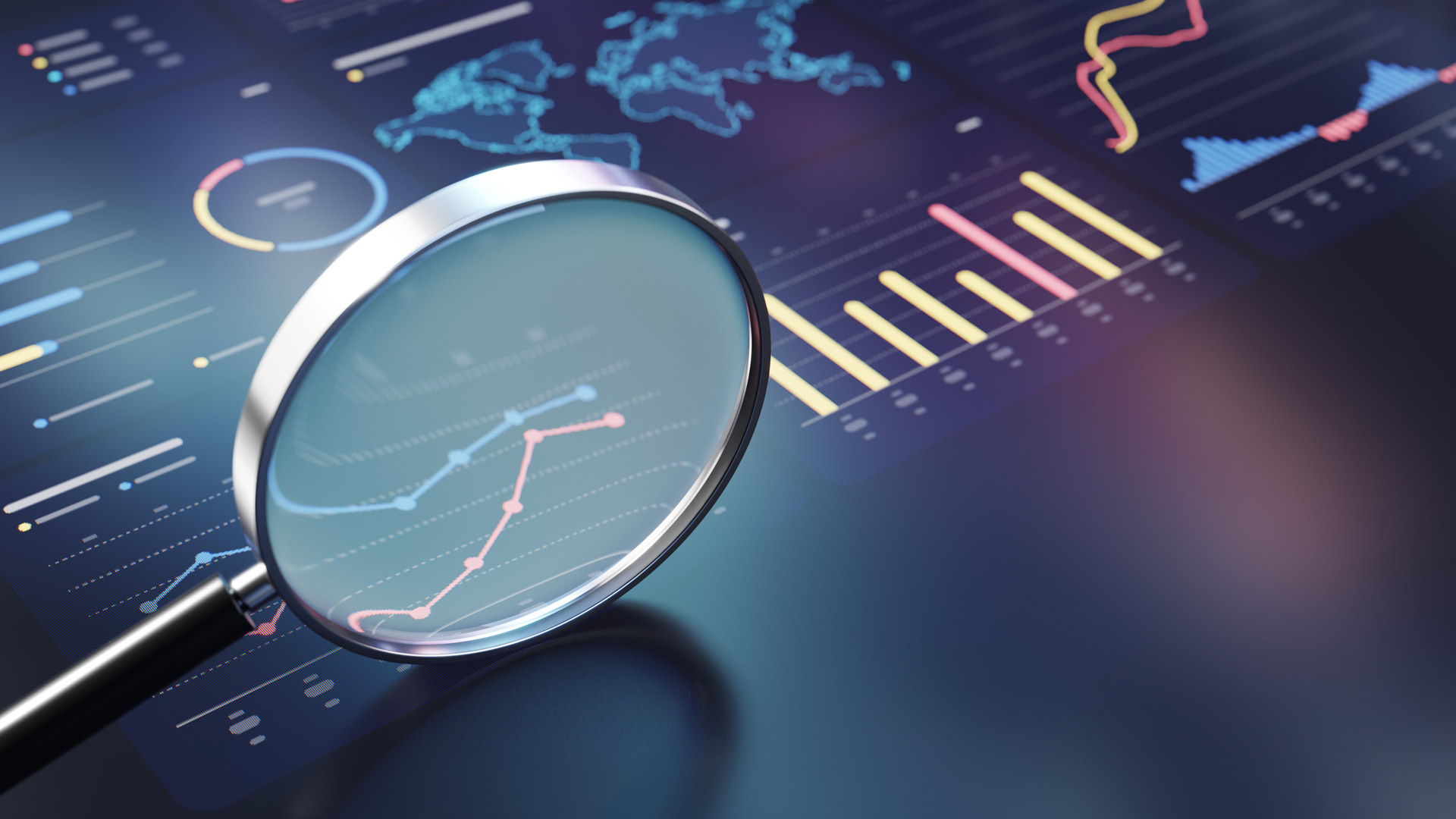Magnifying Glass Over Data Analytics Dashboard Showcasing Market Trends and Business Insight, m360 Research, Pharma Value Chain